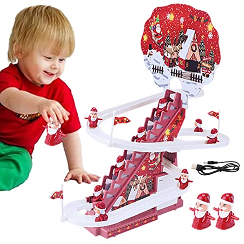 Weihnachtsmann Kletterspielzeug | Weihnachtsmann Figuren Track Rutsche Spielzeug Rolle Untersetzer Set,Led Blinkende Verfolgung Rennen Schieben Spielzeug Mit Musik Für Jungen Mädchen von delr