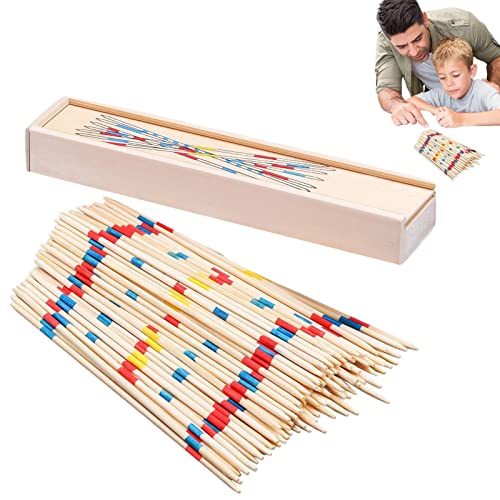 delr Pick Up Sticks Spiel für Kinder - 108 Stück Pick Up Sticks Spiel aus Holz | Hölzernes klassisches Spiel von gestern in Holzkisten mit Deckel für EIN lustiges Spielgeschenk für die Familie von delr