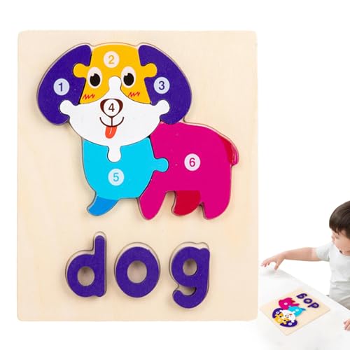 demaxiyad Holzpuzzle für Kleinkinder,Holzpuzzle für Kleinkinder - 3D-Lernrätsel für Kinder - Lernpuzzleset für Kinder im Vorschulalter, Lernpuzzle mit Wörtern, Spielzeug für Kinder ab 3 Jahren von demaxiyad