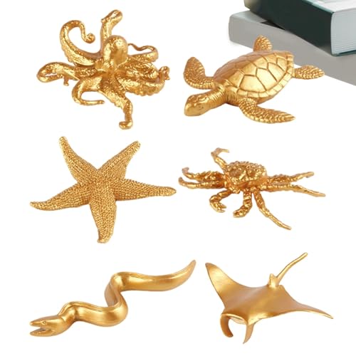 demaxiyad Spielzeug Meerestiere,Meerestierspielzeug - Desktop Gold Meerestiermodell - Pädagogische Meerestierfiguren, realistische Miniatur-Meerestierfiguren für Kleinkinder von demaxiyad