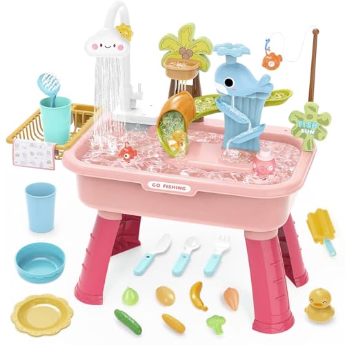 demaxiyad Wasserspiel Tisch für Kinder,Kinder Sand-Wasser-Tisch - Lernspielzeug Kombi-Spielzeug mit automatischem Wasserhahn für Garten Geburtstag Mädchen demaxiyad Wasserspiel Tisch für Kinder,Kinder Sand-Wasser-Tisch - Lernspielzeug Kombi-Spielzeug mit automatischem Wasserhahn für Garten Geburtstag Mädchen von demaxiyad