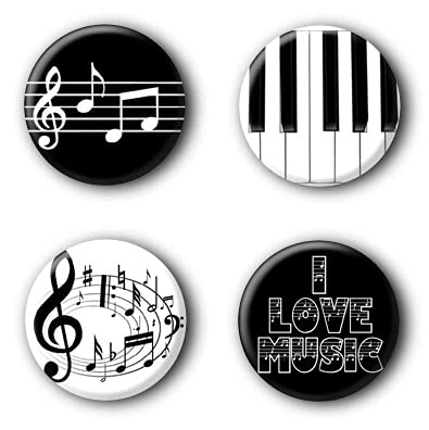 4 Music Buttons Buttonset Klavier Anstecker Piano Noten Ansteckbuttons (2,5cm) von der-buttonshop