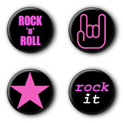 4 Rock'n'Roll Buttons Anstecker Buttonset Ansteckbuttons #2 (2,5cm) von der-buttonshop