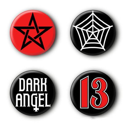 der-buttonshop 4 Gothic Buttons Pentagramm Spiderweb Dark Angel Ansteckbuttons #1 (2,5cm) von der-buttonshop