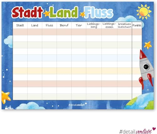 #detailverliebt Tischset Kinder Stadt Land Fluss Papier I DIN A3 I 50 Blatt I Beschäftigung für Kinder I Gesellschaftsspiel Platzsets Spielblock I dv208 von #detailverliebt