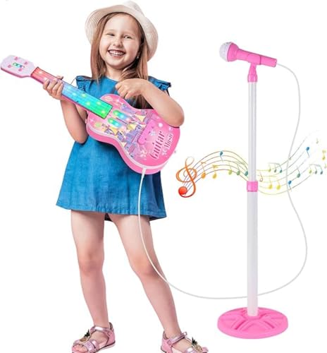 Kinder-Gitarren- Und Mikrofon-Spielset, Musikgitarren-Spielset Mit Verstellbarem Ständer, E-Gitarren-Karaoke-Spielzeug Mit Musiklichtern Für Jun-gen Und Mädchen von dewdat