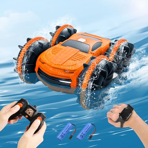 dexinco Amphibienfahrzeug Ferngesteuertes Auto ab 4 5 6 7 8 9 Jahre, Wasser RC Auto mit Gestensensor, 4WD Pool Strand Spielzeugauto, RC Fahrzeug Fährt auf Wasser und Land, Geschenke für Kinder von dexinco