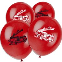 Feuerwehr Luftballons 8 Stk., 35 cm, Latexballons mit Feuerwehrauto von dh-konzept