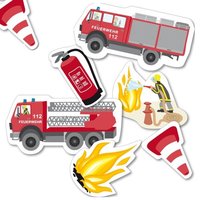 Feuerwehr Tischkonfetti 24tlg 5-9cm, Streudeko für Feuerwehrgeburtstag von dh-konzept