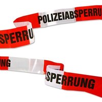 Polizei-Absperrband rot/weiß 10m mit Schrift "Polizeiabsperrung", Folie von dh-konzept