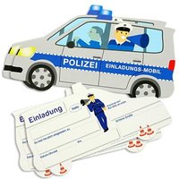 Polizei Einladungskarten, 6er Pack Einladungen als Polizeiauto, 18x10cm von dh-konzept