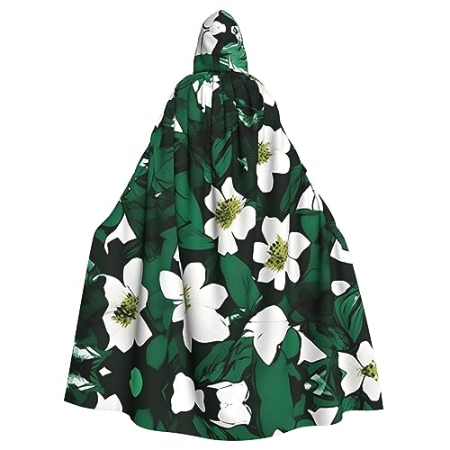 dhgkirpe Hunter Green Floral Petals Pattern Print Uni Adult Halloween Hooded Cloak Full Length Cape With For Festive Maskerades von dhgkirpe