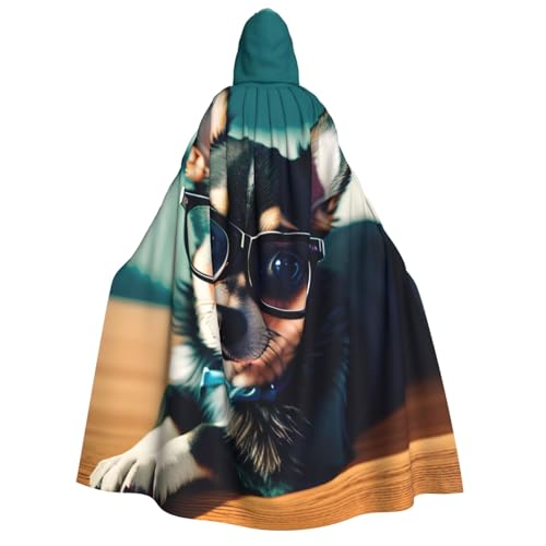 dhgkirpe Kapuzenumhang mit Chihuahua-Brille für Halloween, Cosplay, Karneval, Partys und Maskerade-Events von dhgkirpe