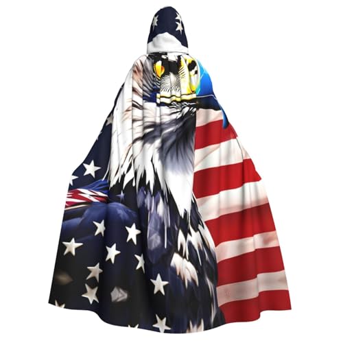 dhgkirpe Kapuzenumhang mit amerikanischer Flagge, Adler, Feuerwerk, 1 Druck, für Halloween, Cosplay, Karneval, Partys und Maskerade-Events von dhgkirpe