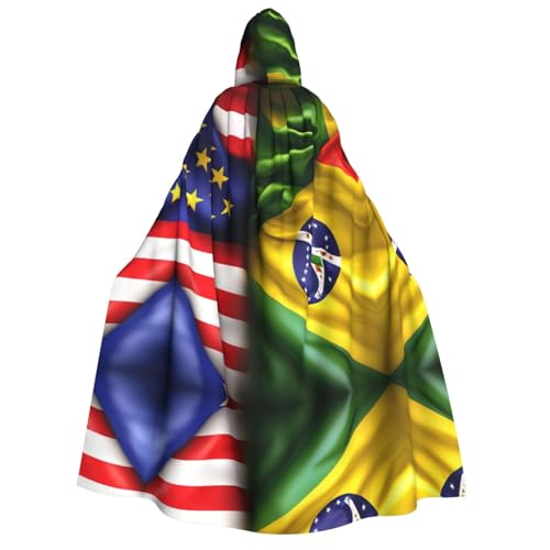 dhgkirpe Kapuzenumhang mit amerikanischer und brasilianischer Flagge, für Halloween, Cosplay, Karneval, Partys und Maskerade-Events von dhgkirpe