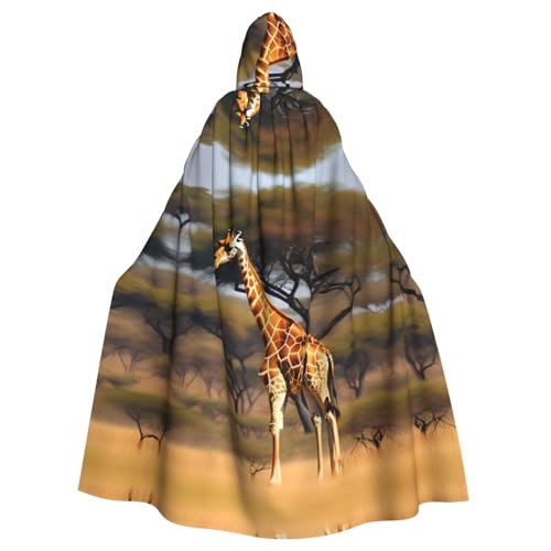 dhgkirpe Umhang mit Kapuze, Motiv: Afrika-Giraffe, majestätischer Baumdruck, Uni, Erwachsene, Halloween-Kapuzenumhang, voller Umhang für festliche Maskeraden von dhgkirpe