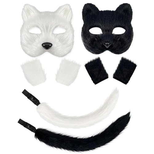 1/2 Sets Set - Furry Massk, Cat Tail Cosplay | Furry Massk, Cat Cosplay Set, Maskerade Paw Handschuhe für Cosplay Party, Rollenspiel Partys, Halloween Tier Cosplay Kostüm, 2 Stück, 6.5 inches von diess