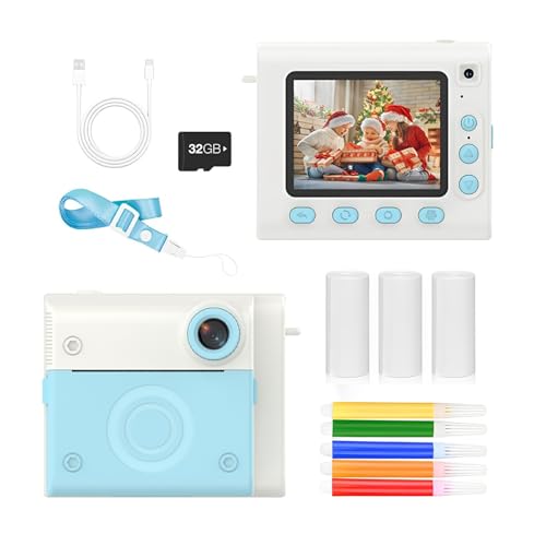 dijiusidy ABS Kinderkamera Digitalkamera Kinderkamera Sofortige Digitalkameras mit Druckpapier Selfie Kameras mit Zwei Objektiven 1080P, Blau von dijiusidy