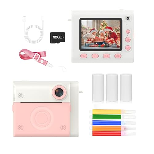 dijiusidy ABS Kinderkamera Digitalkamera Kinderkamera Sofortige Digitalkameras mit Druckpapier Selfie Kameras mit Zwei Objektiven 1080P, Rosa von dijiusidy