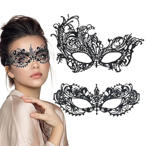 dinghaole 2 x venezianische Masken, Spitzen-Augenmaske, schwarze Spitzenmaske, Party-Maske, Halbgesichtsmaske, Spitzen-Halbgesichtsmaske, für Damen und Herren, für Damen, elegant, Abschlussball, von dinghaole