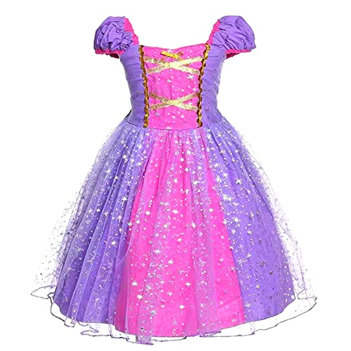 Discoball Prinzessin Mädchen Rapunzel Kostüme Cosplay Fantasy Party Mädchen Prinzessin Kleider für Festival Wettbewerb Karneval Halloween (6-7 Jahre, Lila-1) von discoball