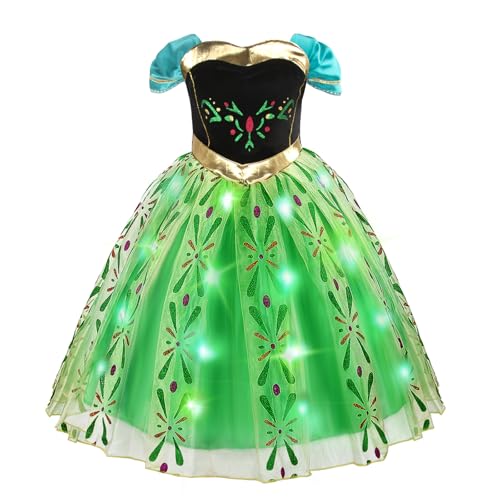 discoball Prinzessin Kostüm für Mädchen, Light Up Anna Prinzessin Kleid Mädchen für Halloween Cosplay Karneval Geburtstagparty Weihnachten Kinder Kostüm von discoball