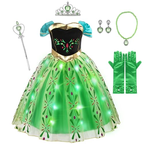 discoball Anna Prinzessin Kostüm für Mädchen mit LED Lichtern & Zubehör - Verkleidung für Kinder und Kleinkinder für Halloween, Cosplay Partys - Prinzessin Mädchen Outfit von discoball