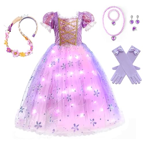 discoball Licht Up Rapunzel Prinzessin Kostüme für Mädchen Rapunzel Dress Up Mädchen Fancy Kleid für Kinder Cosplay Halloween Festzug von discoball