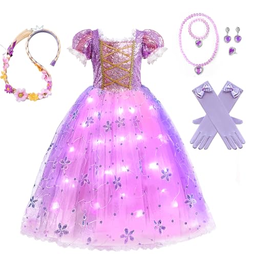 discoball Licht Up Rapunzel Prinzessin Kostüme für Mädchen Rapunzel Dress Up Mädchen Fancy Kleid für Kinder Cosplay Halloween Festzug von discoball