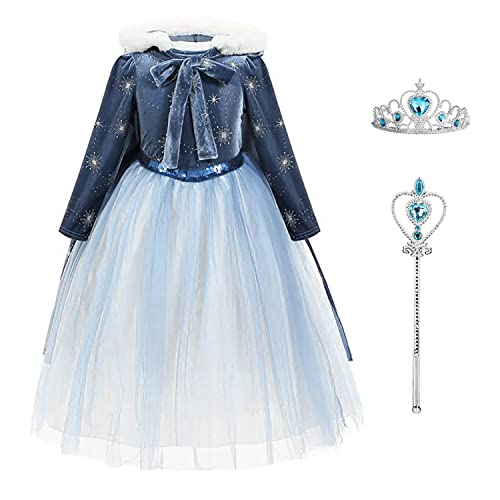 discoball Mädchen Elsa Prinzessin Kleid Elsa Anna Kostüm Dress Up Winter Schneekönigin Verkleidung für Halloween Weihnachten Verkleidung Geburtstag Party Krönung Kleid von discoball