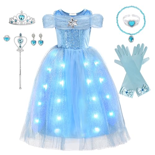 discoball Prinzessin Kostüm für Mädchen Licht Up Mädchen Cinderella Kleid Blau Fancy Kleid für Kinder Geburtstagsparty Cosplay Halloween Weihnachtskostüme von discoball