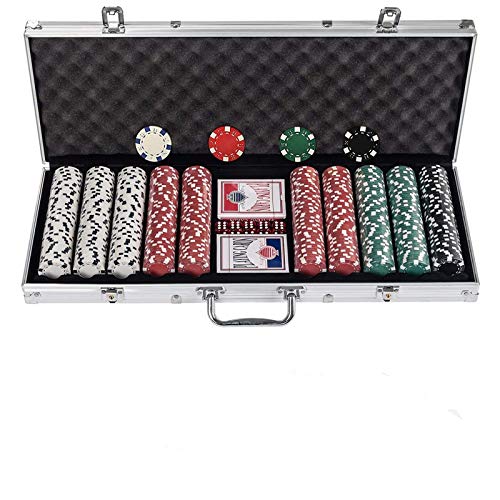 display4top Pokerkoffer, Laser Pokerchips Poker 12 Gramm, 2 Karten, Händler, Small Blind, Big Blind Tasten und 5 Würfel, mit Aluminium-Gehäuse (500 Chips) von display4top