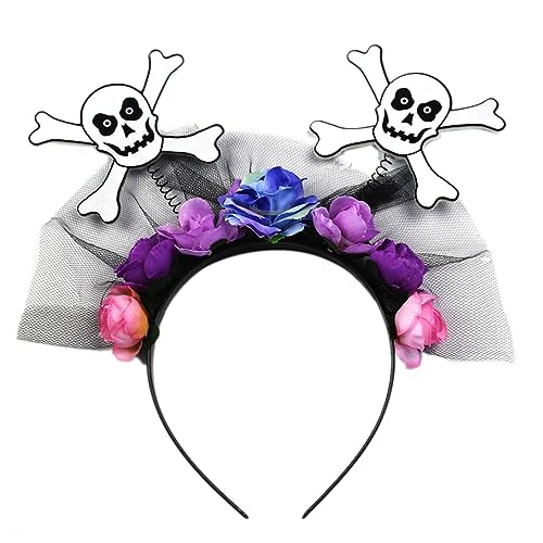 divuukyi Day Of The Dead Kopfschmuck Schädel Floral Stirnband Halloween Skelett Kranz Stirnband Foto Requisiten Haarschmuck von divuukyi