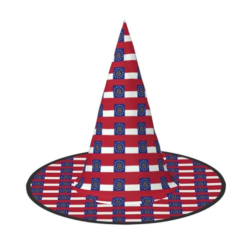 dkkuvt Georgia State Flag Print Karneval Halloween Hexenhut Kostüm Hut für Partys Maskeraden für Damen Herren von dkkuvt