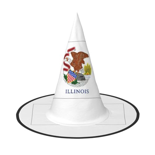 dkkuvt Illinois State Flag Print Karneval Halloween Hexenhut Kostüm Hut für Partys Maskeraden für Damen Herren von dkkuvt