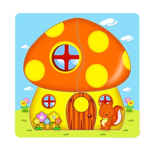 dmqdu Houde Jigsaw Puzzle,Puzzle Toy House - Mehrschichtiges Reisespiele - Holztier-Puzzle, Lernpuzzle für Häuser interaktives Cartoon-Modell für Kinder von dmqdu