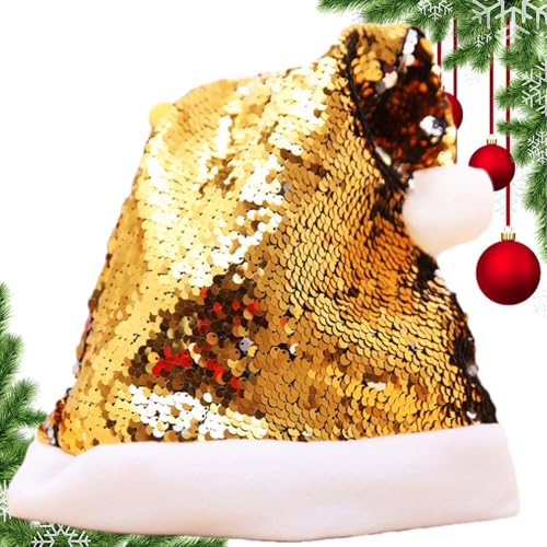 dmqdu Weihnachtsmann-Mütze mit Pailletten - Kopfbedeckungen für Weihnachtszubehör, Weihnachtsmützen, doppelseitige Wende-Pailletten-Hüte | Glitzernde Pailletten-Hüte, Weihnachtsmützen von dmqdu