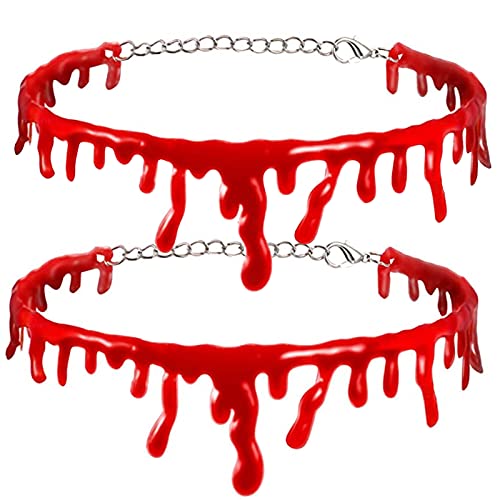 Halloween Fake Blutketten Party Halskette Red Blood Tropf Choker Gothic Schmuck Kette Vampir Cosplay 2 Stück von dnuoi