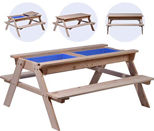 dobar® 94361FSCe Kinder Matschtisch Outdoor | Sand- und Wasserspieltisch inkl. 2 herausnehmbarer Matschkisten | Große Kindersitzgarnitur |4 Sitzplätze | 107 x 94 x 50,5 cm | Natur/Blau von dobar