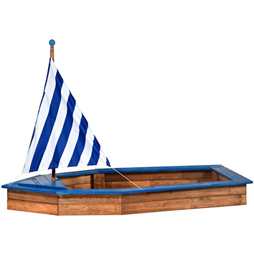 dobar® Sandkasten Schiff | Kinder-Sandkiste Segelboot Massivholz | Sandbox mit Staufach für Spielzeug | Sandkasten Boot für Garten/Terrasse | Outdoor | 180 x 96 x 125 cm | Blau/Weiß von dobar