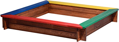 dobar® green label quadratischer Sandkasten | Bunte Sandkiste Holz ohne Dach | Klassischer Kinder-Sandbox aus massivem Vollholz | 117 x 117 x 18 cm | 5-farbig von dobar