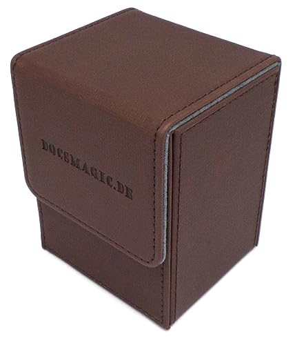 docsmagic.de Premium Magnetic Flip Box (80) Brown + Deck Divider - MTG PKM YGO - Kartenbox Braun von docsmagic.de