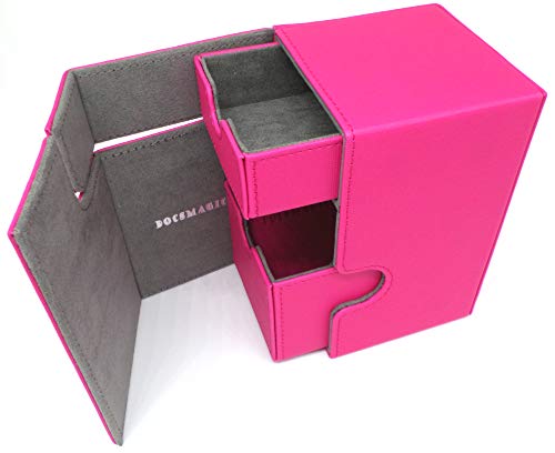 docsmagic.de Premium Magnetic Tray Box (100) Pink + Deck Divider - MTG - PKM - YGO - Kartenbox Rosa von docsmagic.de