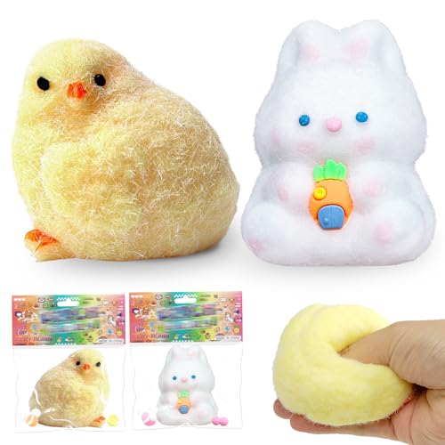 2 Stück Osterhase Hühner Squishy, Taba Squishy mit Osterkarten for Children Fidget Toys, Osterhasen Figuren, Oster Küken Squishy, Oster Silicone Squeeze Toys Anti Stress Spielzeug, Oster Stressball von donciety