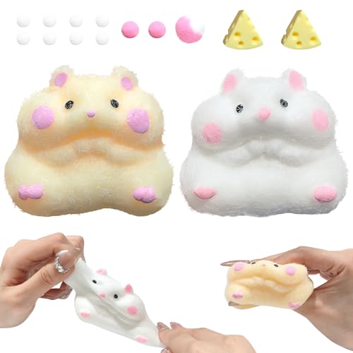 2 Stück Taba Squishy Hamster, Hamster Squeeze Toy, Hamster Quetsch Spielzeug, Anti Stress Spielzeug, Squishy Fidget Squeeze Toy süße Squishy Hamster Spielzeug für Kinder (Weiß & Gelb) von donciety