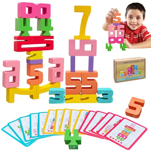 donciety 20 Stück Number Blocks, Zahlenbausteine ​​aus Holz, Wooden Number Building Blocks, Montessori Spielzeug ab 3 Jahre, Holznummer Bausteine, Holz Zahlenblock Spielzeug Set für Jungen und Mädchen von donciety