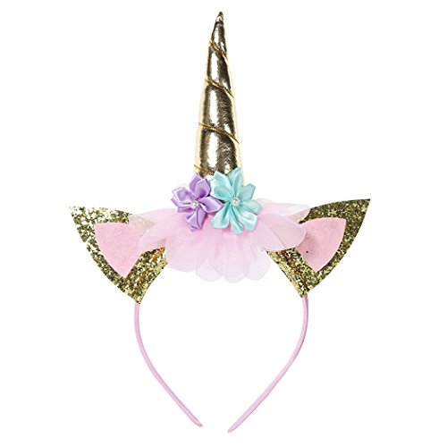 dressfan Einhorn Stirnband Frauen Mädchen Blume Party Geburtstag Stirnbänder Headwear Cosplay Kostüm von dressfan