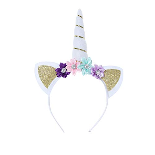 dressfan Einhorn Stirnband Frauen Mädchen Blume Party Geburtstag Stirnbänder Headwear Cosplay Kostüm von dressfan