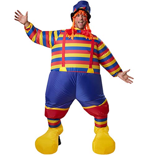 dressforfun 302360 - Aufblasbares Unisex Kostüm Clown, Buntes Clownskostüm mit Hosenträgern, Fliege und Hut von dressforfun