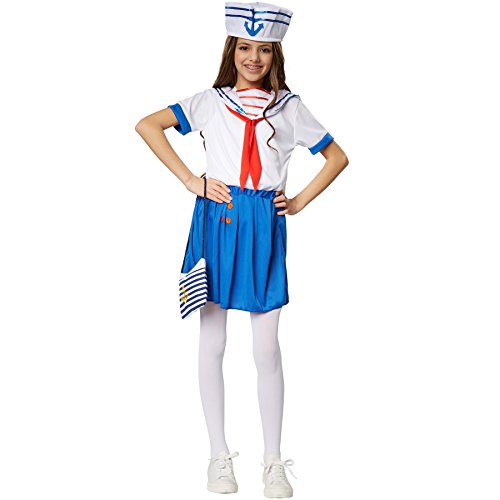 dressforfun 900269 - Mädchenkostüm Marine Girl, kurzärmeliges Oberteil und kurzer, bequemer Rock, inkl. süßem Hütchen mit Anker-Emblem (152 | Nr. 301489) von dressforfun